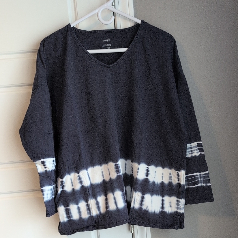 J. Jill Navy and White Tie-Dye Long Sleeve Tee